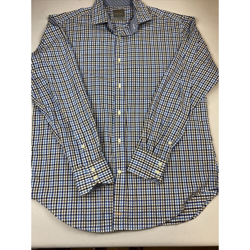 Thomas Dean Mens Multicolor Check Long Sleeve Flip Cuff Button Up Shirt L